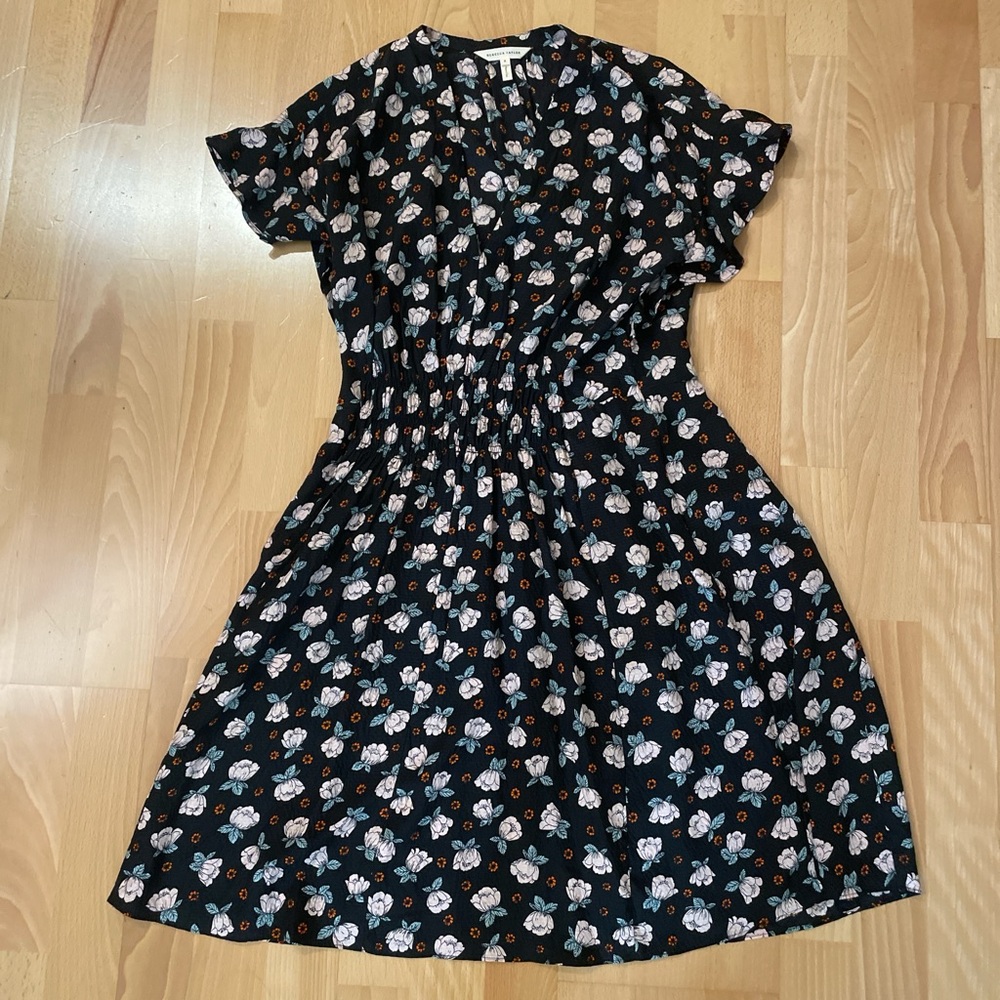 Rebecca Taylor Black Floral Midi Dress